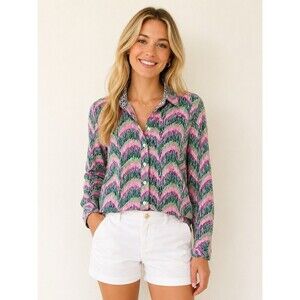 Lilly Pulitzer Pink Green Long Sleeve Collared Button Down Top Size Small 4
